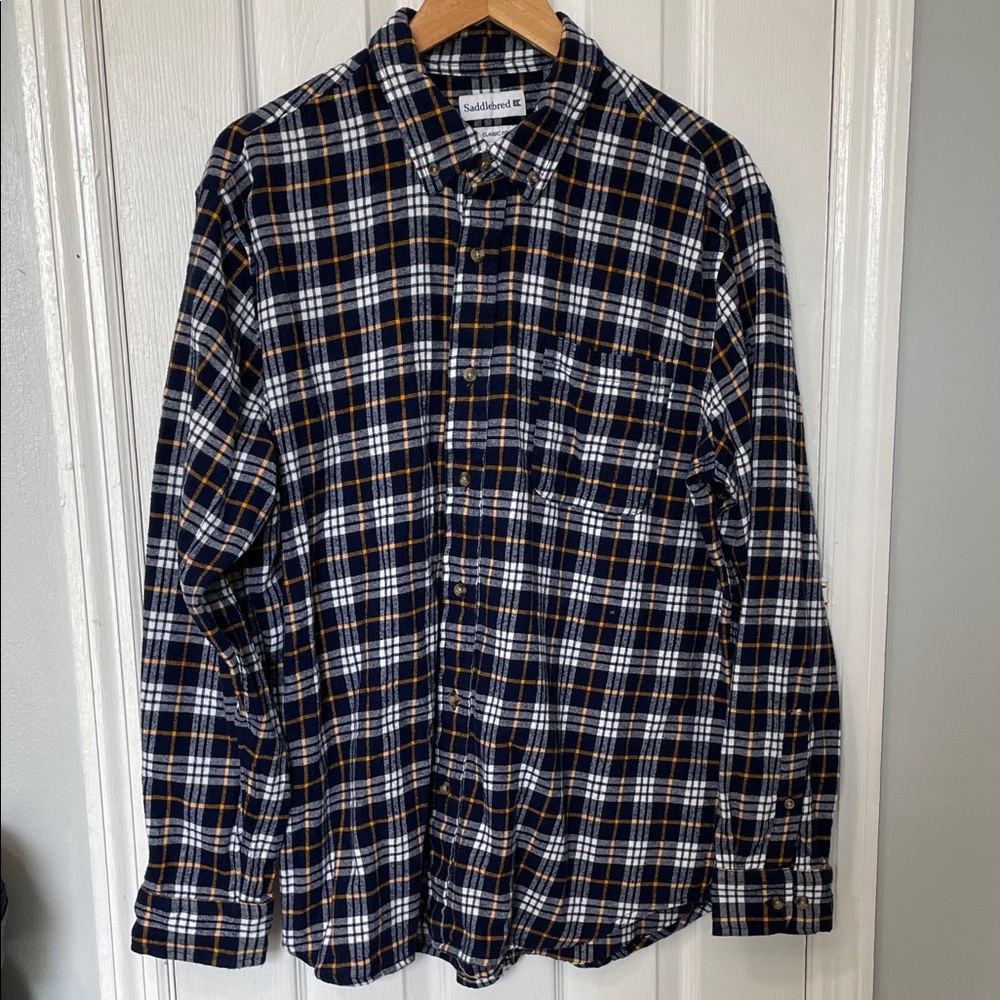 Saddlebred Navy and White Plaid flannel Button Down Shirt